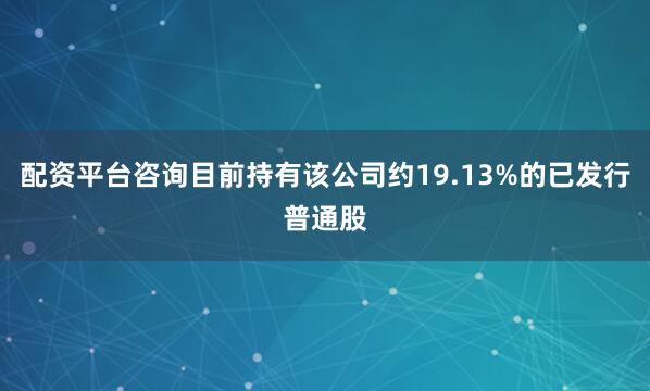 配资平台咨询目前持有该公司约19.13%的已发行普通股